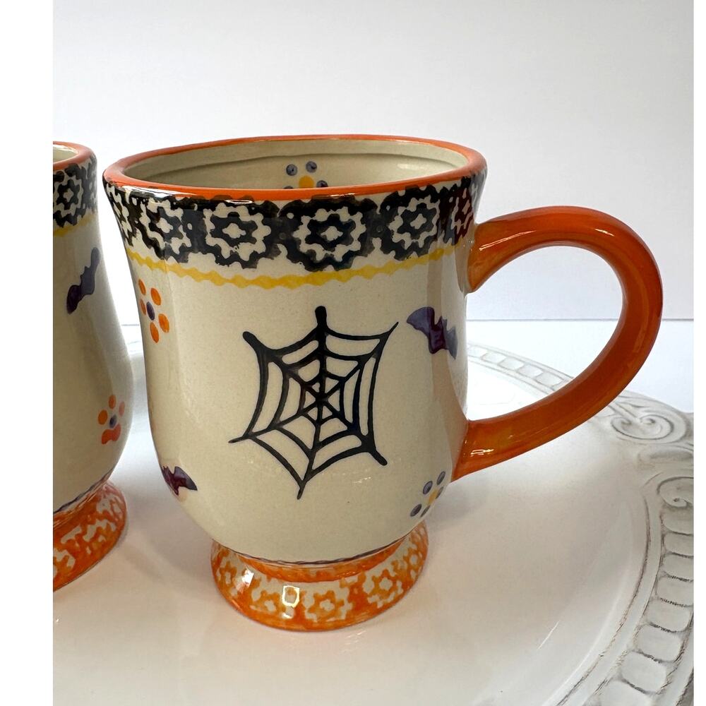 Temp-tations Halloween Boofetti Ceramic Pedestal Mugs Spiderweb Set - Picture 2 of 5